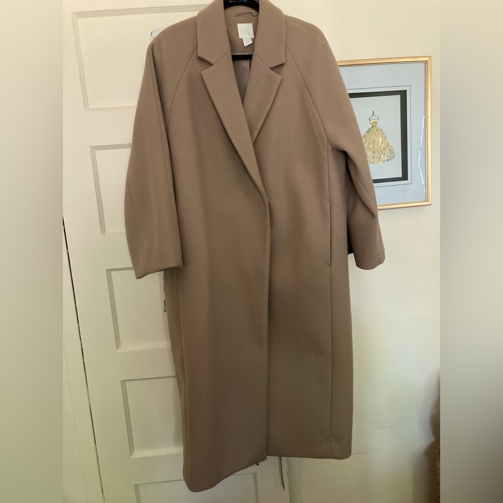 Beige Maxi Coat.  Measurements:  length 46”, chest 23 1/2, Arm 26”.